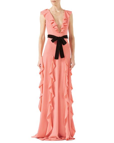 fine viscose dress with ruffles gucci|gucci long dresses.